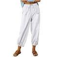 thumbnail image 1 of Women‘s Cotton Linen Pants Drawstring Elastic Waist Capri Pants Lounge Pants with Pockets, 1 of 9