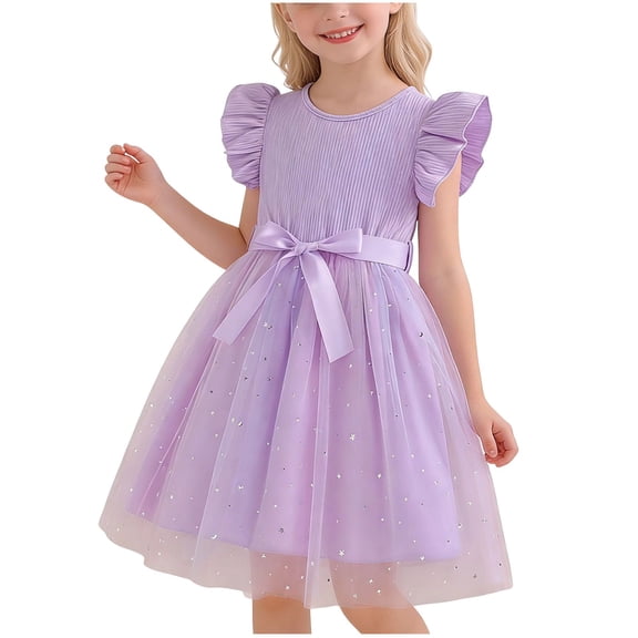 Girls Purple Princess Dress Tutu Gown for Kids Little Girl Satin Bow Sequins Birthday Party Wedding,Size 9-10 T