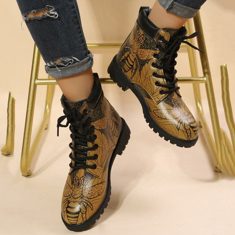 KaLI store Womens Motorcycle Boots Women s Side Zip Low Platform