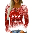 thumbnail image 1 of Womens Fashion V-neck Irregular Splicing Long Sleeve Loose T-shirt For Women, 1 of 1