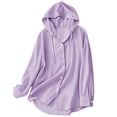 thumbnail image 2 of Qgtaibl Womens Long Sleeve Striped Shirts Oversized Button Down Drawstring Hoodies Lightweight Breathable Fall Tunic Tops Purple L, 2 of 5