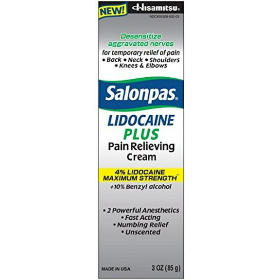 Salonpas LIDOCAINE PLUS 3 oz, Pain Relieving Cream! Maximum Strength, (2 Pack)