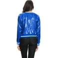 thumbnail image 2 of Veste Bomber à Paillettes à Rayures à Manches Longues avec Fermeture Éclair Frontale pour Femmes, 2 of 5