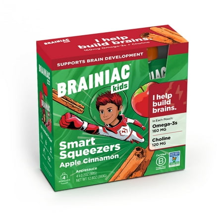 Brainiac Kids Applesauce, Apple Cinnamon, 3.2oz, 4pk