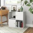 thumbnail image 2 of Cube Bookcase with Doors, Freestanding Storage Organizer with Open Compartments and Cabinets, 2 of 9