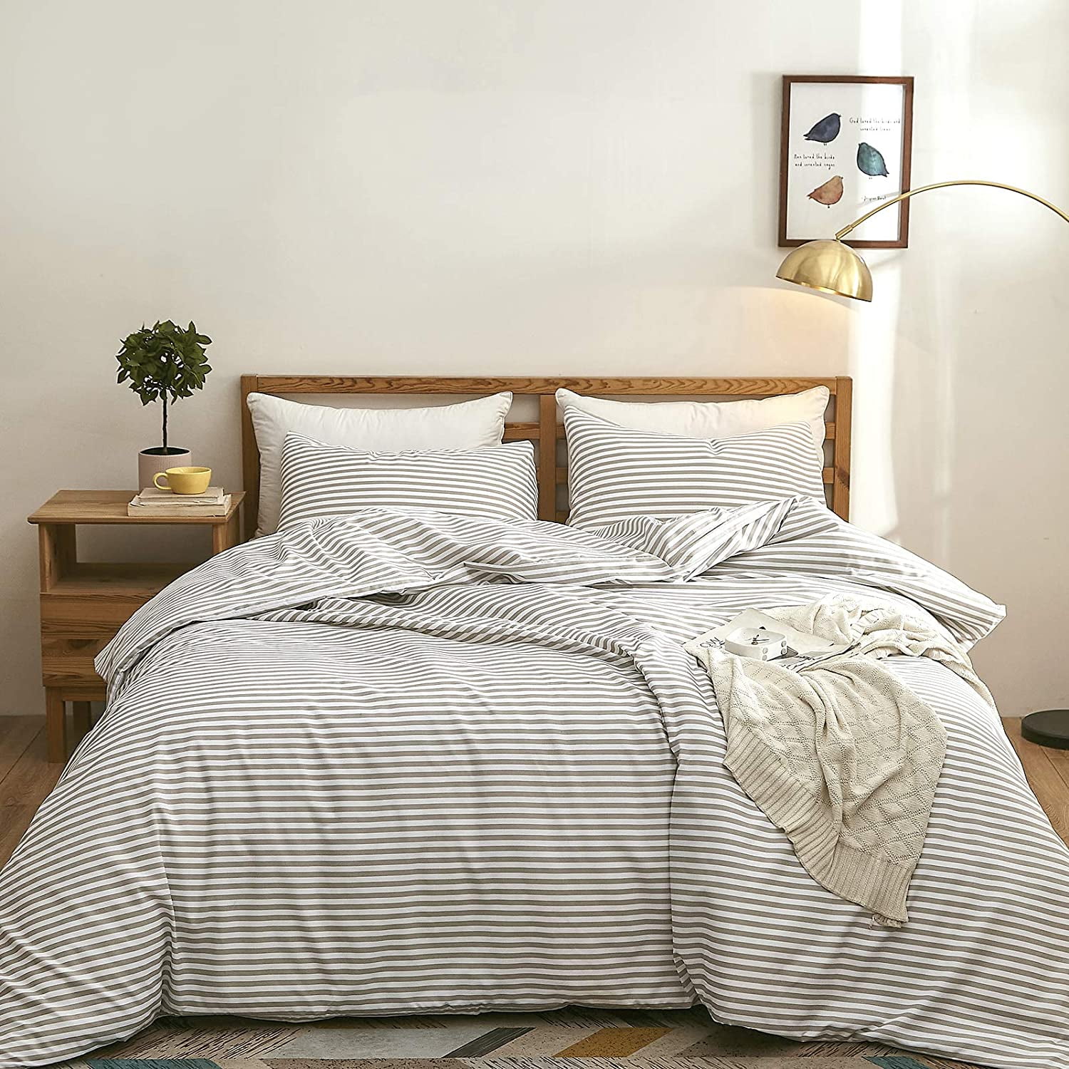 beige striped duvet cover