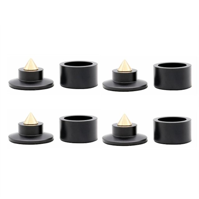 Almohadilla de amortiguación con resorte y picos de choque para soportes de alta fidelidad, almohadillas para pies con picos para altavoces, altavoces de escenario KTV, aluminio, negro