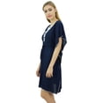 thumbnail image 2 of Bimba Womens Embroidered Neck Drawstring Navy Blue Bridesmaid Coverup Kaftan-4, 2 of 8