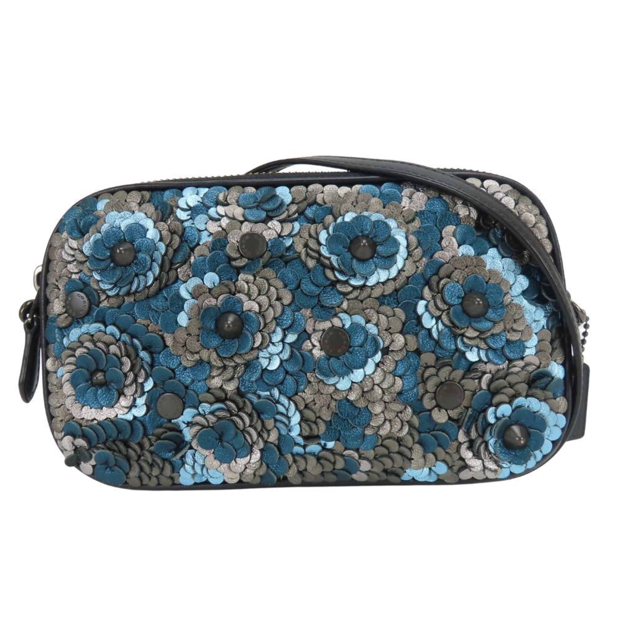 Pre-Owned Coach Shoulder Bag Pochette 31834 Leather Black Blue