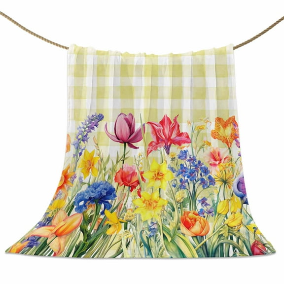 Flannel Fleece Blanket Lavender Tulip Flower Super Soft Warm Cozy Throw Blanket Branch Buffalo Plaid Yellow Bed Couch Car Blankets for All Season 40" x 50"