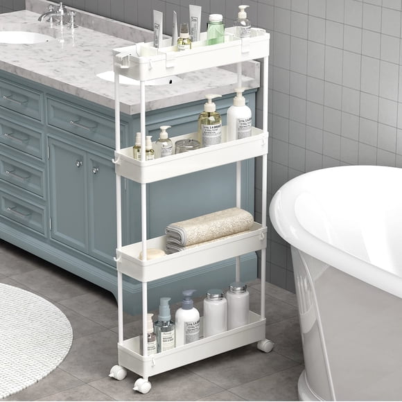 Carrito de almacenamiento SPACELEAD Slim de 4 niveles para oficina y cocina, blanco