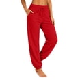 thumbnail image 5 of Dwellite Women's Barrel Sweatpants Baggy Fleece Wide Leg Track Pants Elastic Waisted Lounge all Winter Trousers with Pockets Red S, 5 of 5