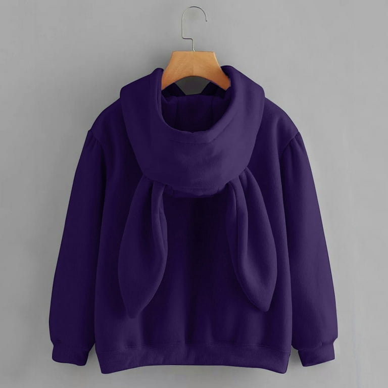 Herrnalise Women's Rabbit Ear Hoodie Solid Color Bunny Ear