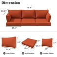 thumbnail image 5 of Pakunoda Outdoor Cushions Replacement, 8 Piece Sectional Cushion Fits 3-Seat, 4” Foam Deep Seat, for Patio Rattan Wicker Replacement Cushion, Liner&Cover, Orange, 5 of 6