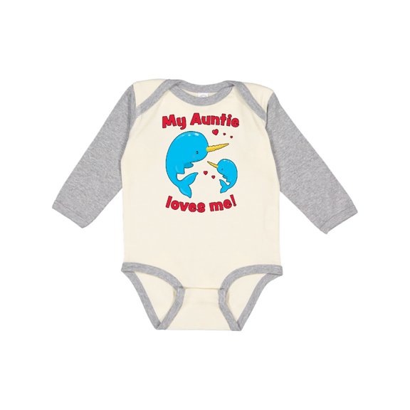 Inktastic My Auntie Loves Me Narwhal Family Boys or Girls Long Sleeve Baby Bodysuit