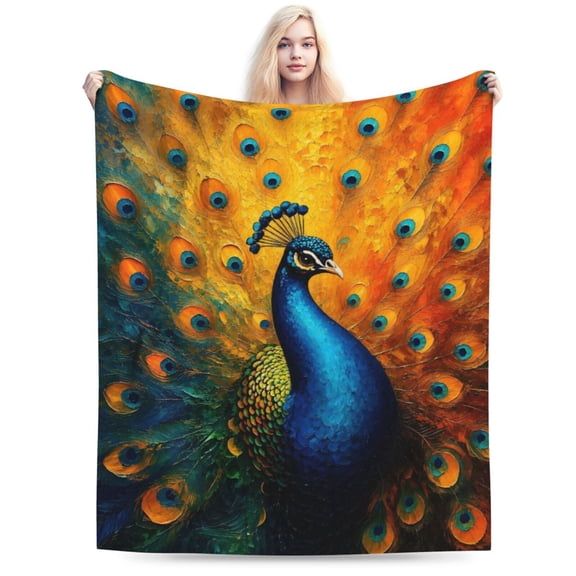 Peacock Throw Blanket, Peacock Lovers Blanket Stuff Fleece Cozy Flannel Warm Lightweight Blankets Gifts for Teens Women Men 50x40