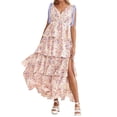 thumbnail image 2 of Summer Sleeveless V-neck Floral Printing Flared Ruffle Long Maxi Dress, 2 of 6