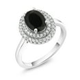 thumbnail image 2 of Gem Stone King 925 Sterling Silver Oval Black Onyx Halo Engagement Ring for Women (2.80 Cttw, Gemstone December Birthstone, Oval 8X6MM, Size 6), 2 of 4