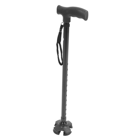 Adjustable Walking Stick, Rubber Bottom Anti Slip Quad Cane 10 Height High Strength Lightweight for Mountaineering