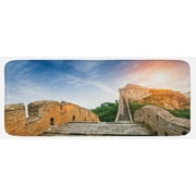 View Kitchen Mat, Dynasty Monument on Cliffs Historical Countryside Art Design, Plush Decorative Kitchen Mat with Non Slip Backing, 47" X 19", Grey Blue, by Ambesonne