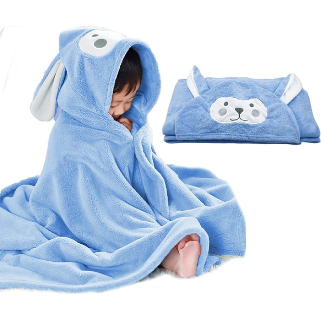 Toalla de baño para niños, toalla con capucha ultrasuave, albornoz muy absorbente, manta para niños pequeños, regalos de ducha para niños y niñas, extragrande, 28 x 55 pulgadas (azul) BANYUO Electrónica