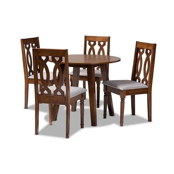 Pia Modern and Contemporary Grey Fabric Upholstered and  Wood 5-Piece Dining Set