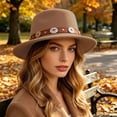 thumbnail image 2 of XIAOCHA Womens Metal‑Concho Fedora Hat Solid Wide‑Brim Hat Western Cowbaby Festival Hat,Khaki, 2 of 5
