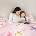 thumbnail image 4 of Homewish Kawaii Butterfly Animal Twin Bedding Sets 7-Piece, Girly Pink Watercolor Bedding Comforter Set, Gold Sequin Print Reversible Sheet Sets, Super Cozy Room Decor, 4 of 7