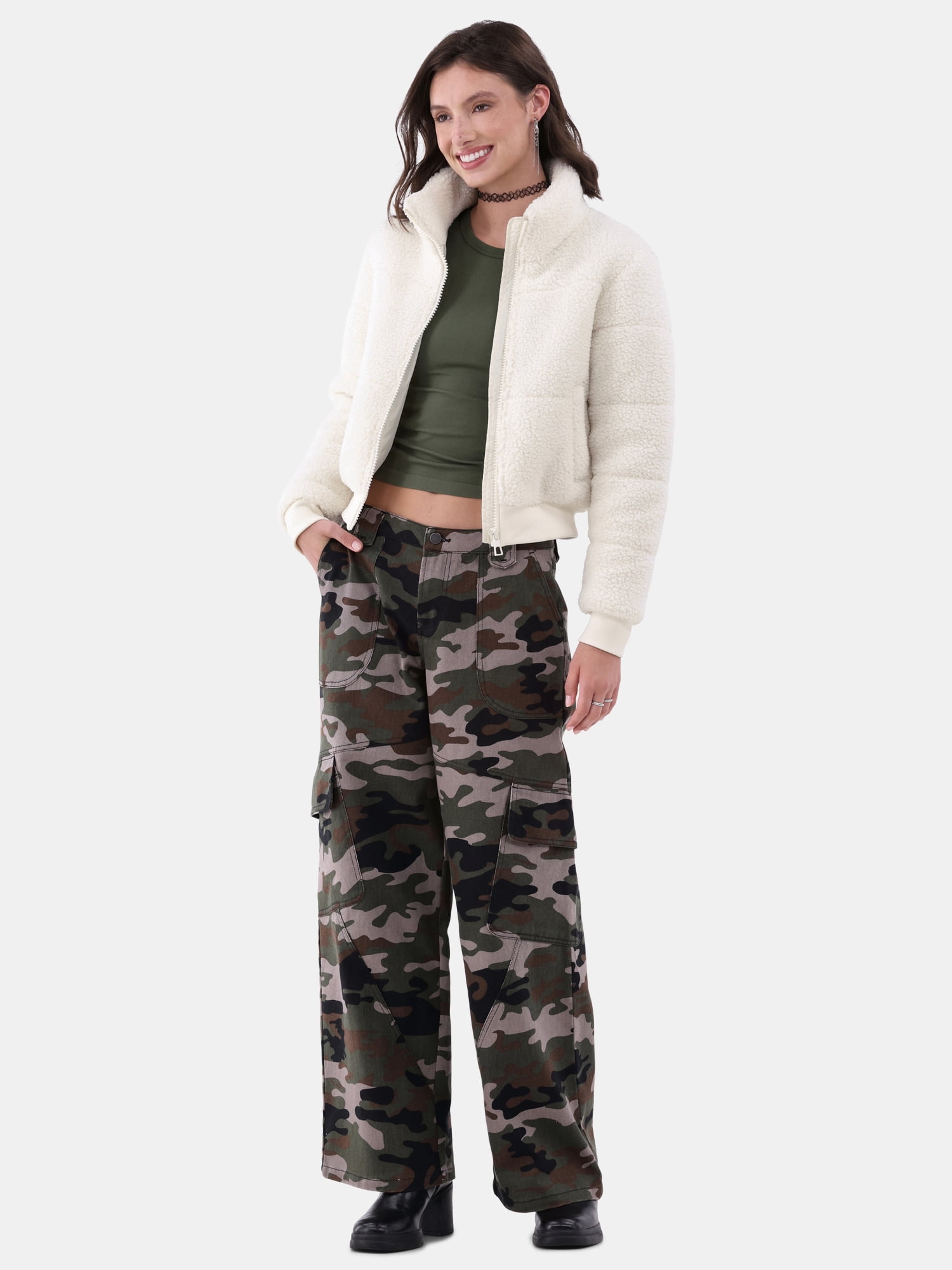 No Boundaries Plush Puffer Jacket, Women's and Women's Plus