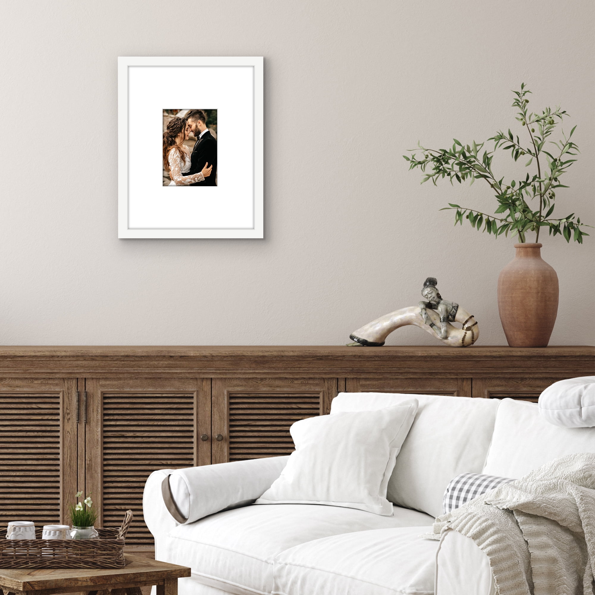 Americanflat 11x14 Picture Frame with Shatter-Resistant Glass with 5x7 Mat Display Photo Signature - White