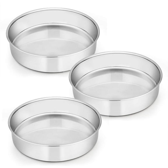 MY 8 Inch Cake Pan Set of 3, Stainless Steel Round Layer Cake Baking Pans, Non-Toxic & Healthy, Mirror Finish & Dishwasher Safe