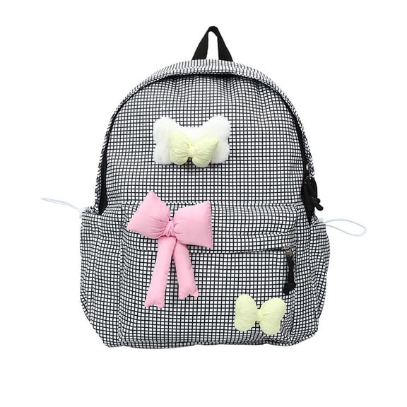 Fgnfyis Preschool Backpack Boys Plaid Large Capacity School Bookbag with Bow Design Lightweight for Daily Commute Travel Backpack for Kindergarten Girls Black