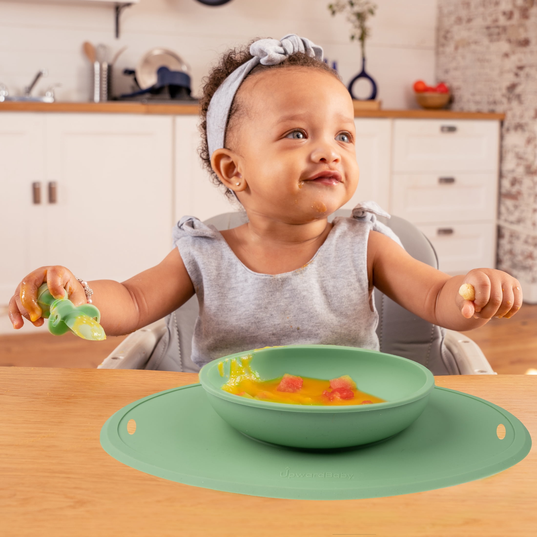 UpwardBaby Bowl with Suction Placemat  - BPA Free - 100% Food-Grade Silicone - 6m+
