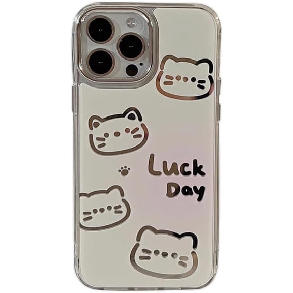 Cute Cat Line Drawing Letters Plating Mirror Soft  for iPhone Case (White,iPhone 15 Plus)