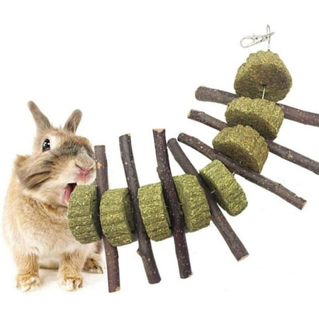 Darzheoy Bunny Chew Toys for Teeth, Organic Apple Wood Molar Sticks with Timothy Hay Circles for Bunny Chinchilla Guinea Pig Hamsters Squirrels, Improves Health
