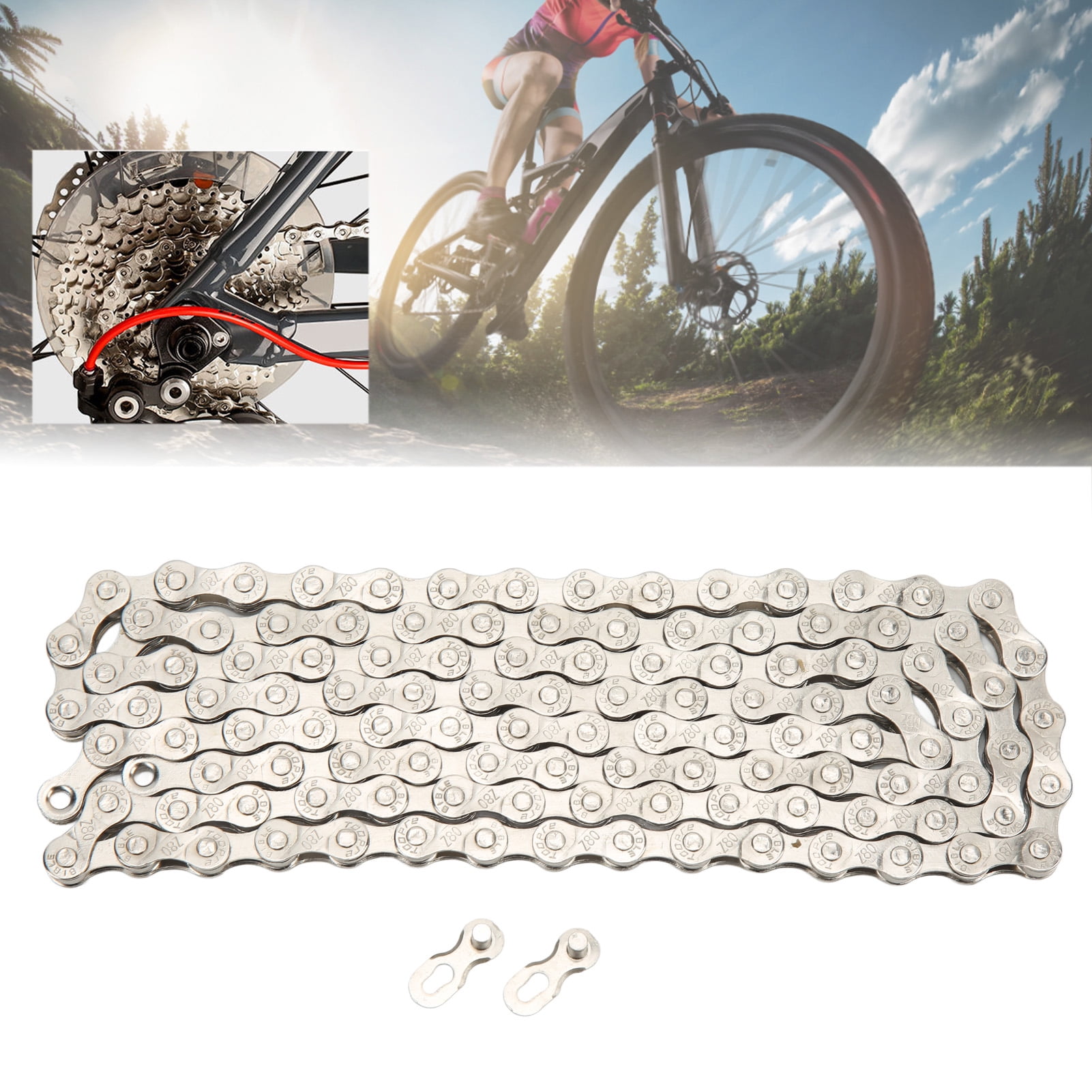 Mountain Bike Chain, Carbon Steel 116 Links Double Bridge Design