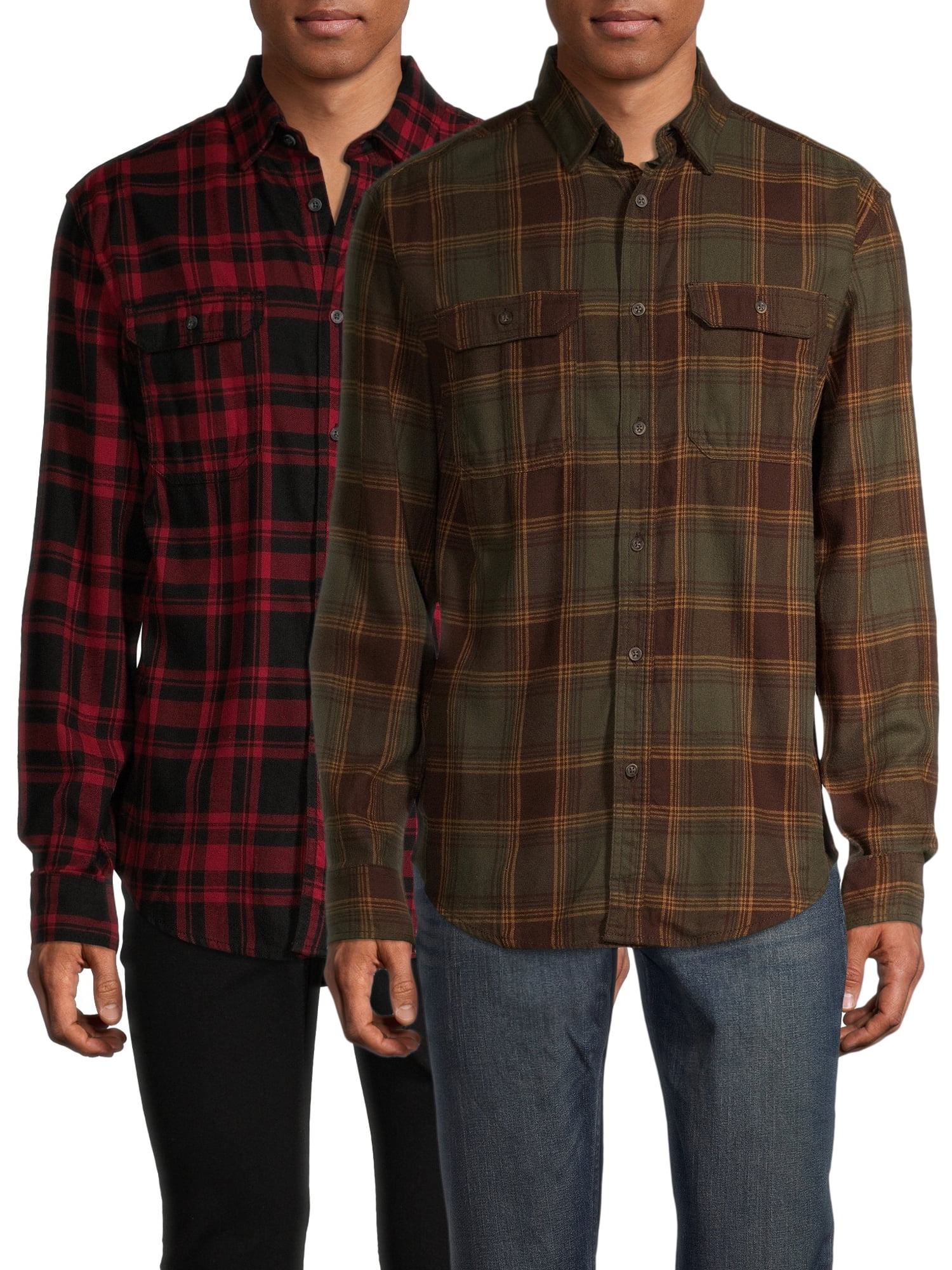 Men's and Big Men's Flannel Shirts, 2Pack, Up to 5XL