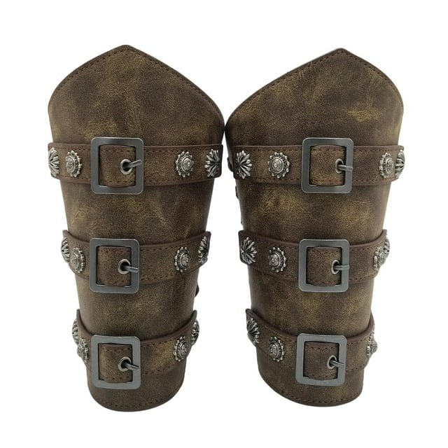 2 Pieces PU Leather Medieval Bracers Adjustable Photo Props Events Bronze