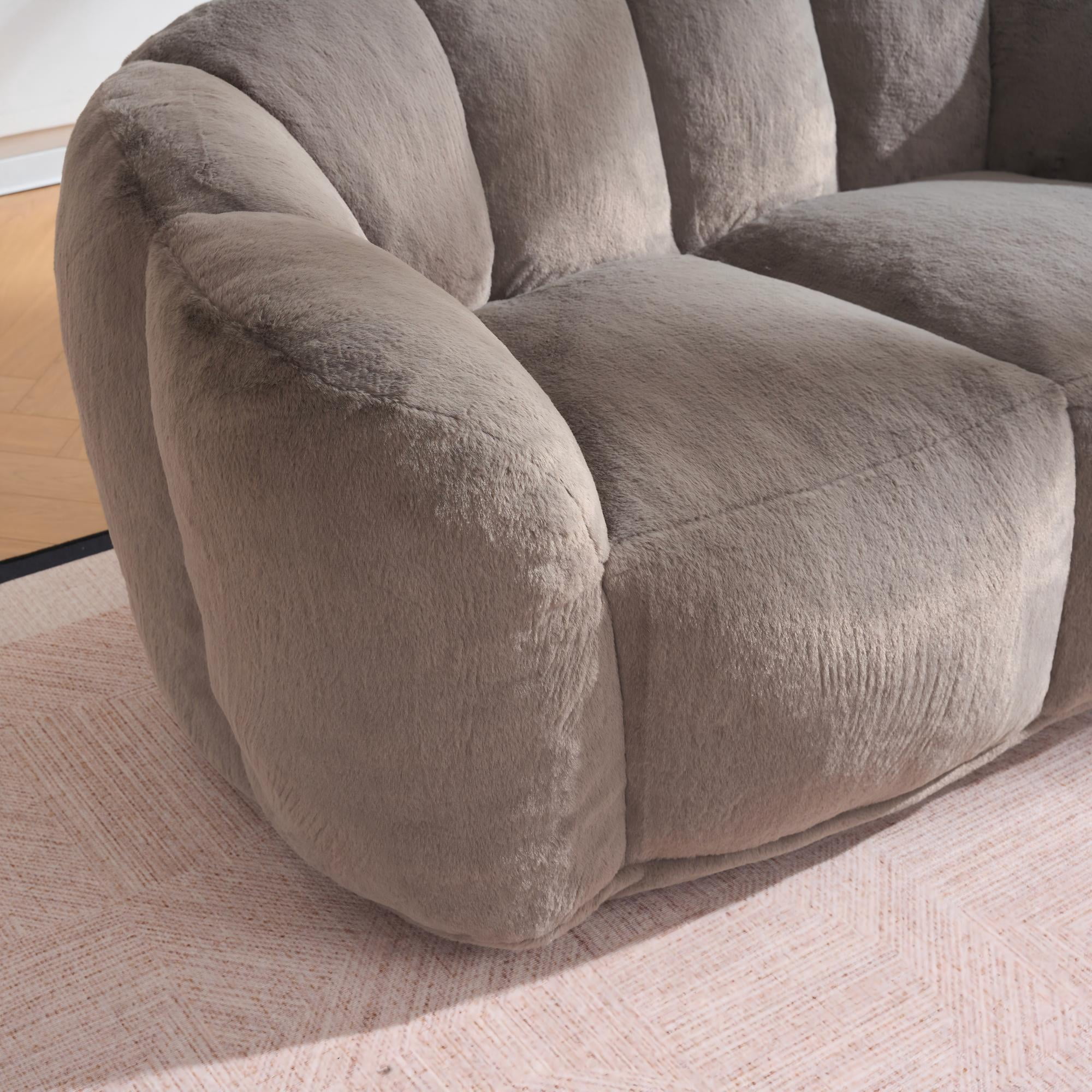 MAYEERTY 60" Ultra Soft Fluffy 2-Seater Bean Bag Sofa, Brown High Density Foam Floor Lazy Chair for Living Room Bedroom