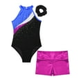thumbnail image 5 of iEFiEL Kids Girls Shiny Rhinestones Ballet Dance Leotard with Shorts Headwear Athletic Outfit Exercise Team Uniform Royal Blue&Rose 16, 5 of 7