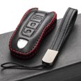 thumbnail image 5 of Vitodeco Genuine Leather Smart Key Fob Case Cover Protector with Leather Key Strap Compatible for 2020 - 2025 Porsche Cayenne, Macan, Panamera, 718, 911 (3-Button, Black/Red), 5 of 6