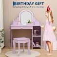 thumbnail image 2 of Qinaqin Kids Vanity Mesa con Mirror y Lights de Profundidad Madera Makeup Escritorio Stool Morado, 2 of 6