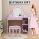 thumbnail image 3 of Purple de madera para niños makeup vanity escritorio con mirror lights y stool, 3 of 6