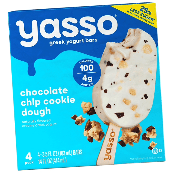 Yasso Smooth Greek Yogurt Ice Cream Bars Chocolate Chip Cookie Dough 3.5 fl oz Frozen