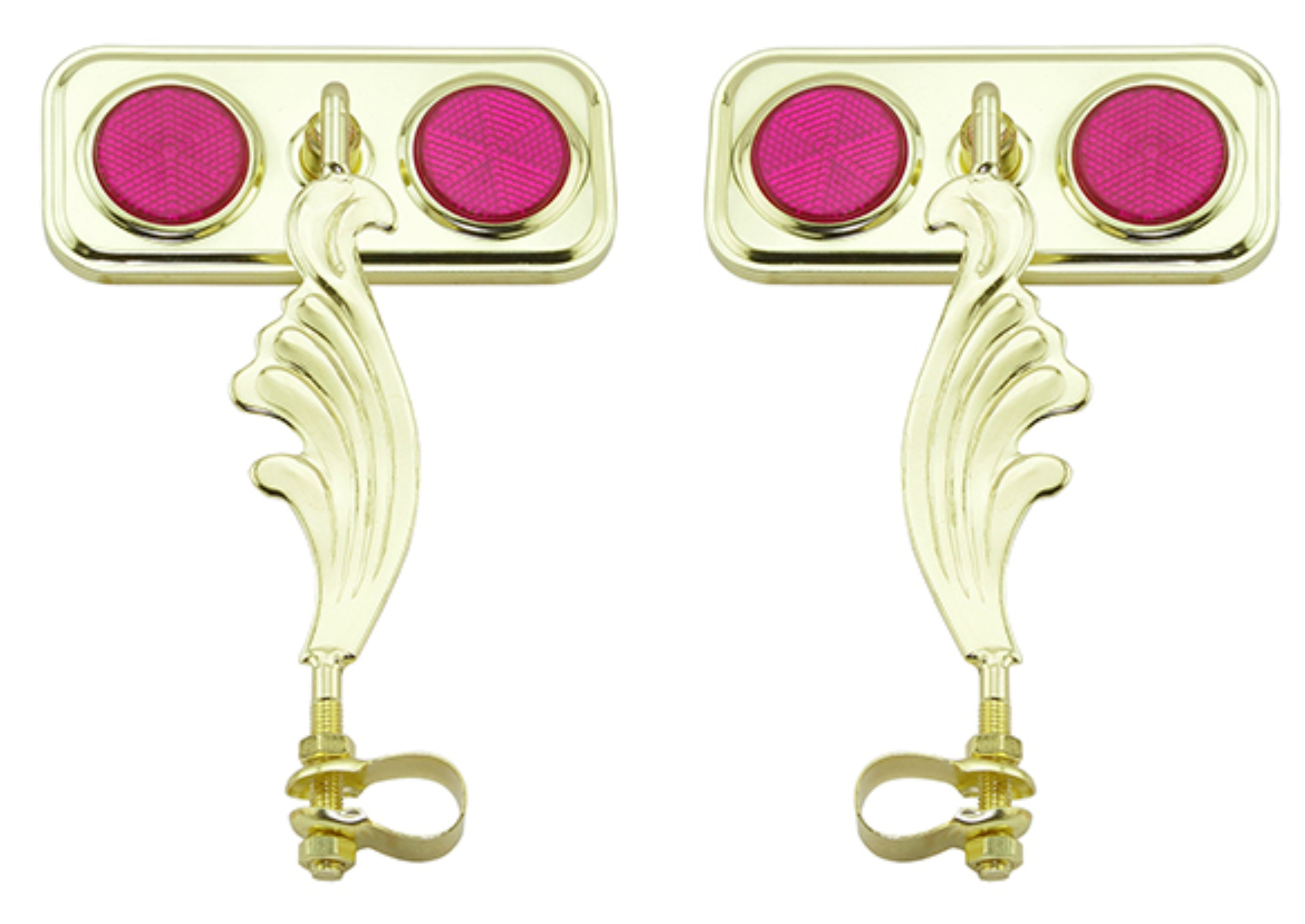Two Gold Rectangle Wing Bike Mirrors Right and Left with Purple