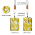 thumbnail image 2 of PU Leather Badge Holder ID Badge Holder with Lanyard for Cards & Credentials Yellow and White Checkered Squares, 2 of 6
