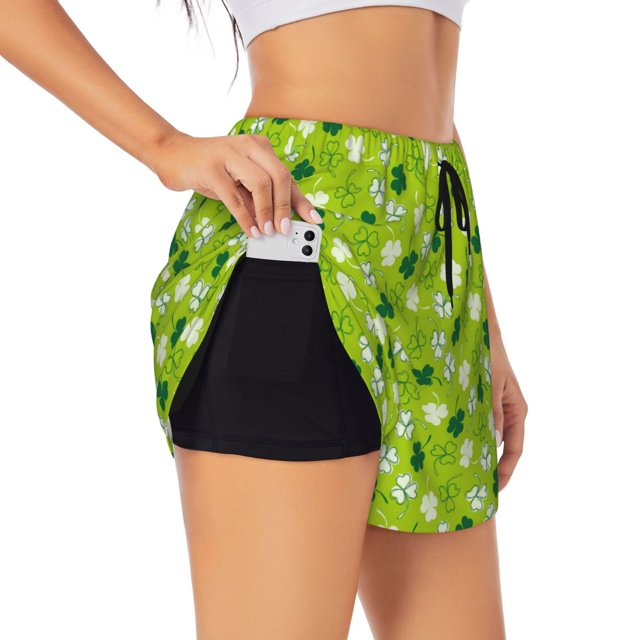 Balery St Patrick's Day7 Pantalones cortos deportivos para mujer con forro y dos bolsillos, elásticos, para entrenamiento, gimnasio, yoga-XX-Large