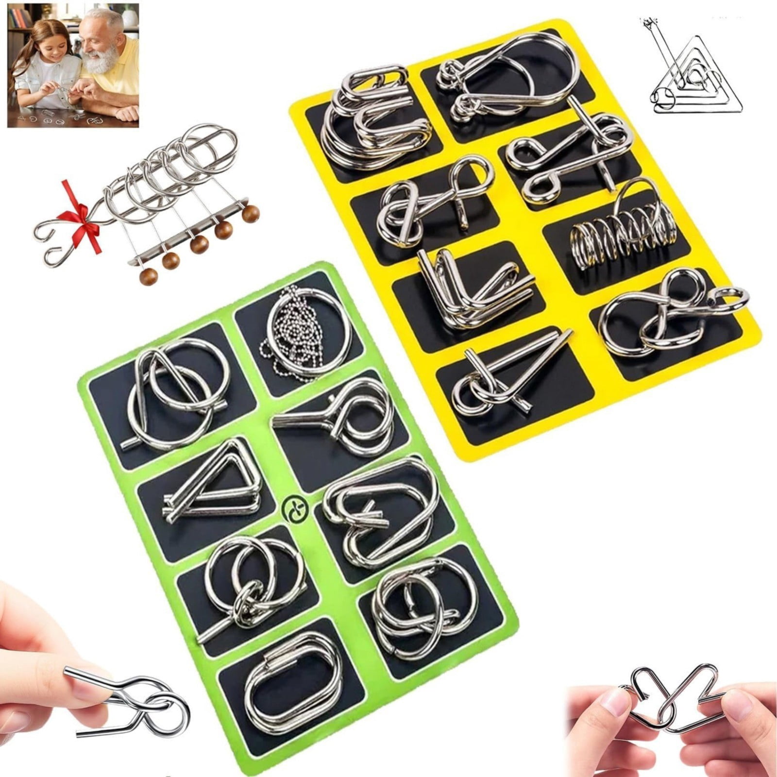 Educational 2 Sets Of Metal Brain Teaser Puzzle Rings - IQ Logic ...
