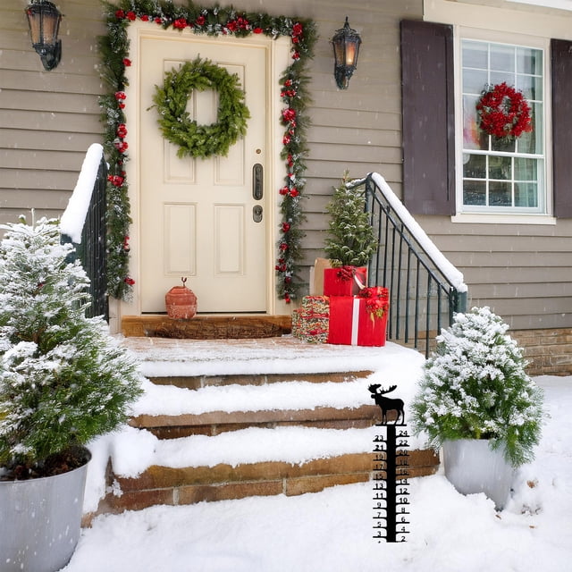Medidor de nieve metálico | Estaca de jardín exterior de 87 cm para nieve | Decoración navideña e invernal con escala precisa