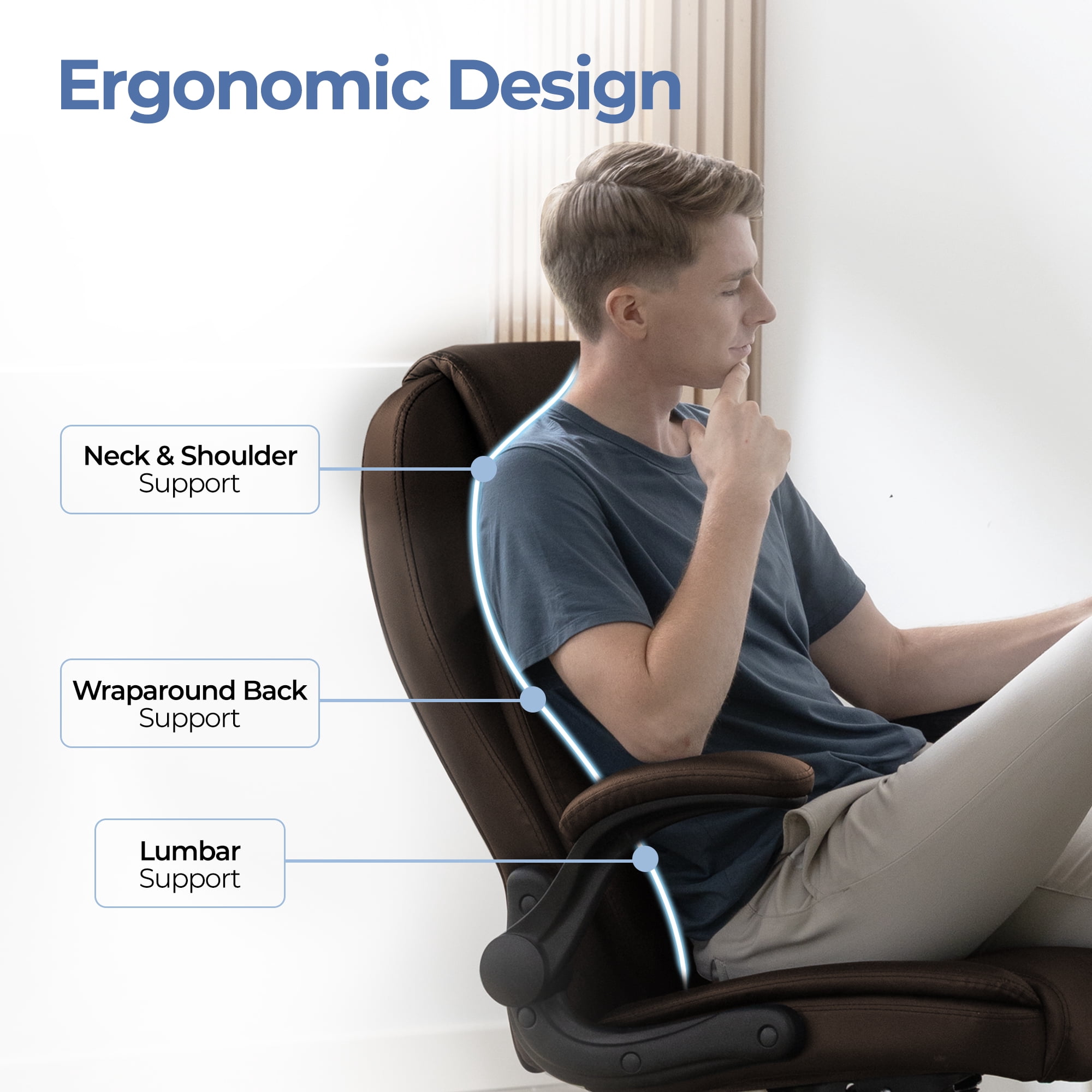 CELTOSS Executive Office Chair with Ergonomic Leather Back Support and Flip-Up Armrests, Heavy Duty Cushioned Desk Chair, Brown